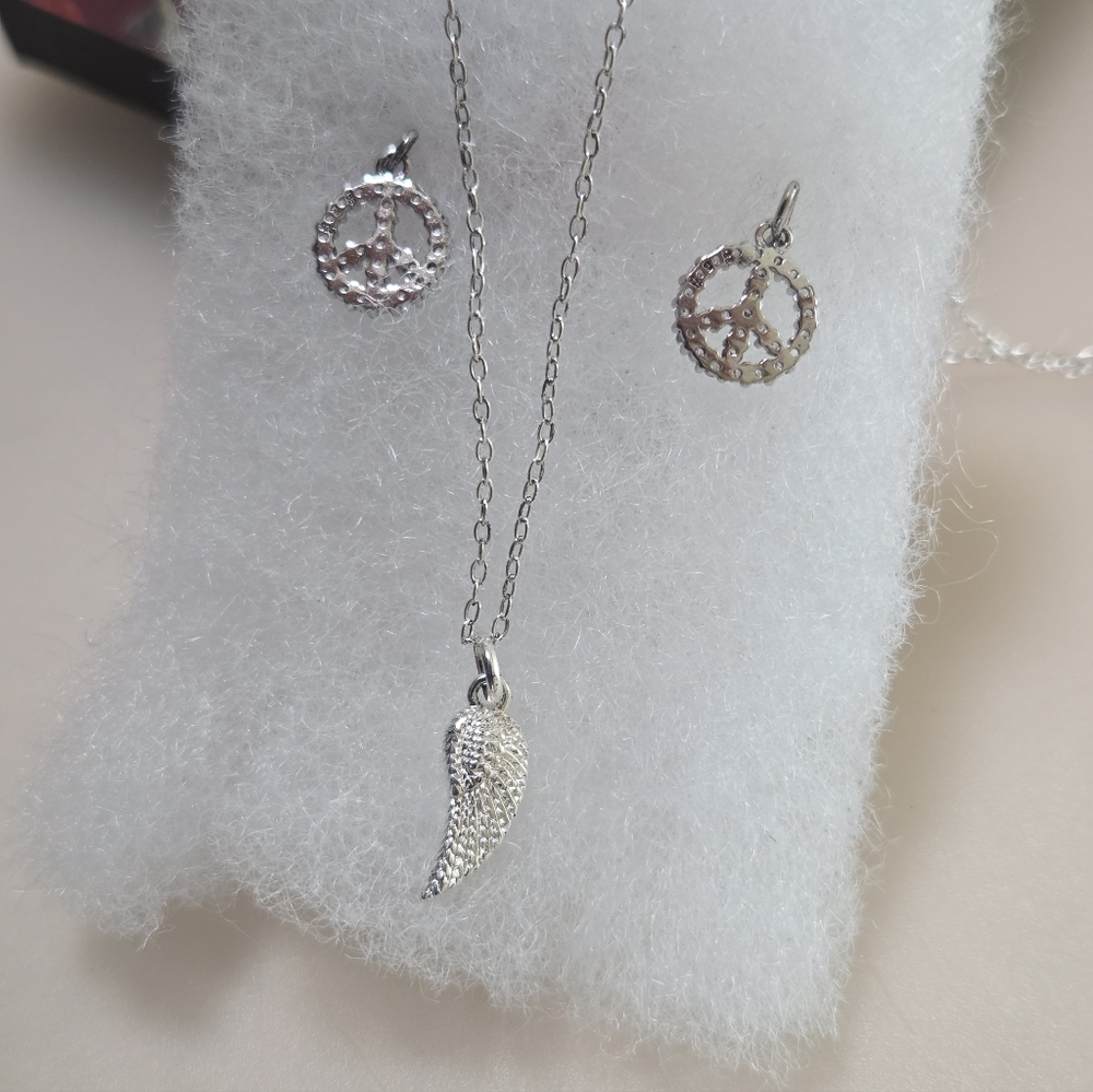 Bella Jack Sterling Silver Angel Wing Peace Sign Necklace Set